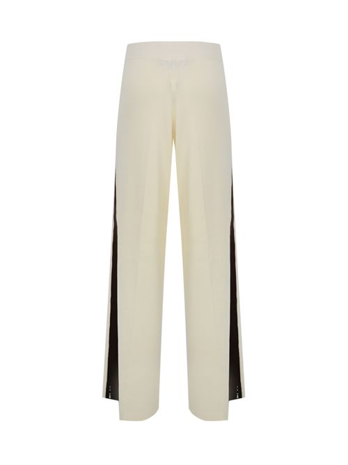 Pantaloni in viscosa con bande lucide Milk/Coffee Elisabetta Franchi | KP69S56E2EG2